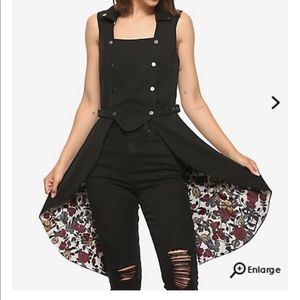 BLACK SNAP-FRONT SPLIT-BACK GIRLS LONG VEST